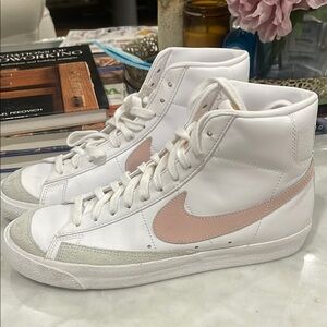 Nike Women's White and Pink High-Top Sneakers